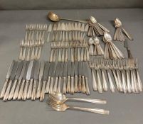 An extensive selection of silver plated cutlery by Ercius of Paris, 105 items in total to include