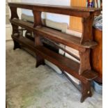 Three pine long wooden benches Condition Report One screw missing on stretcher