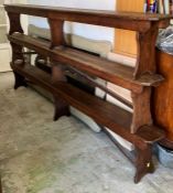 Three pine long wooden benches Condition Report One screw missing on stretcher