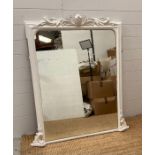 A white painted wooden framed over mantel mirror with mild foxing to glass 122cm x 93cm