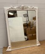 A white painted wooden framed over mantel mirror with mild foxing to glass 122cm x 93cm