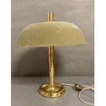 A Hillebrand mid-century brass table lamp with green shade