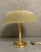 A Hillebrand mid-century brass table lamp with green shade