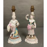 A pair of 19th Century porcelain figures converted to lamp bases