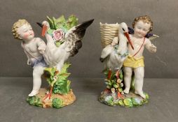 Two Meissen figures of cherubs with storks AF H120cm
