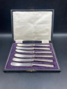 A boxed set of silver handled butter knives, hallmarked for Sheffield 1919 by John Biggin