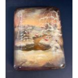 A lacquered cigarette box with Winter scene decoration