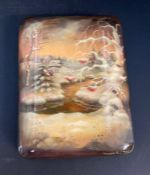 A lacquered cigarette box with Winter scene decoration