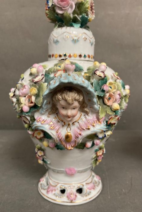 A pair of Sitzendorf porcelain lidded vases with floral decoration H25cm - Image 5 of 5