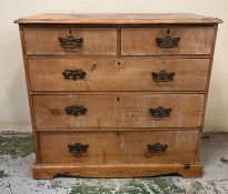 Two over three pine chest of drawers (H92cm W97cm D46cm)