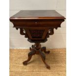A walnut work table rectangular hinged top with fitted interior (H74cm W45cm D37cm)