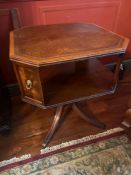 A leather top barristers side table with brass lion heads to corner (H73cm SQ63cm)