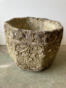 An octagonal stone garden pot (H30cm Dia34cm)