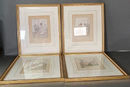 A selection of four late Edwardian prints by the artist Hugh Thompson, "Strong Tea and Scandal" , "I