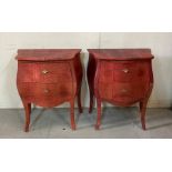 A pair of faux Shagreen red bombe fronted bedside table by Ginger Brown