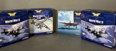 A selection of four Diecast Corgi model aeroplanes from the Aviator Archive collection