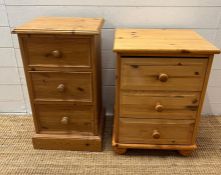 Two pine bedside cabinets of different sizes and ages (Tallest H68cm W38cm D32cm)