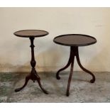 Two mahogany wine tables, one on turned central column with splayed feet