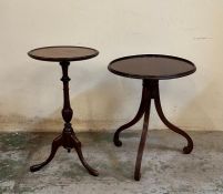 Two mahogany wine tables, one on turned central column with splayed feet