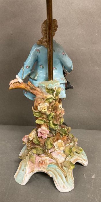 Two Sitzendorf figural fine porcelain table lamps of a gentleman courting - Image 6 of 6