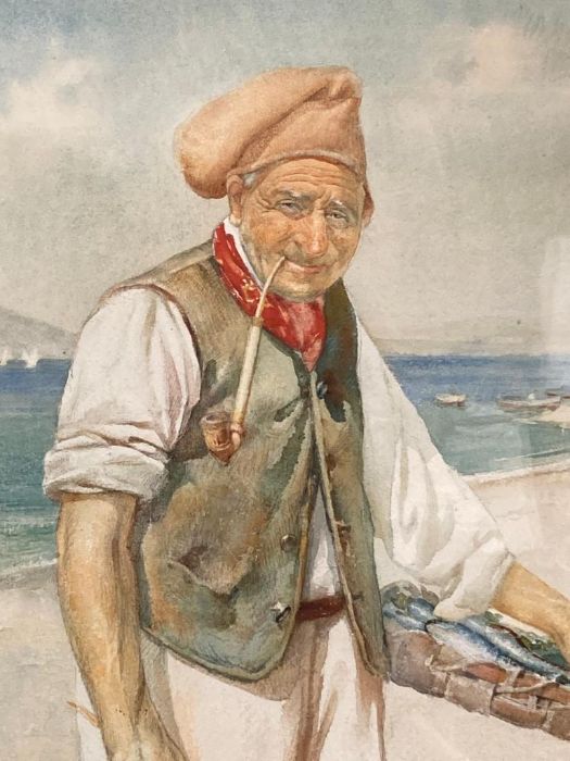 Giuliano de Luca (Italian early 19th Century) Full length portrait of a fisherman holding a crab - Image 2 of 4