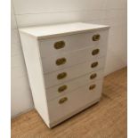 A five drawer white chest of drawers (H97cm W76cm D45cm)