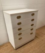 A five drawer white chest of drawers (H97cm W76cm D45cm)