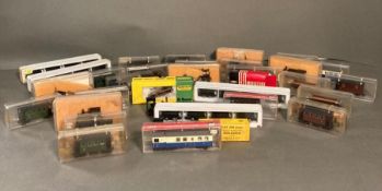 A selection of model railway engines and rolling stock