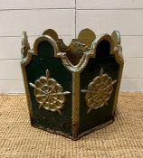 A green and gold painted cast iron planter (H38cm)