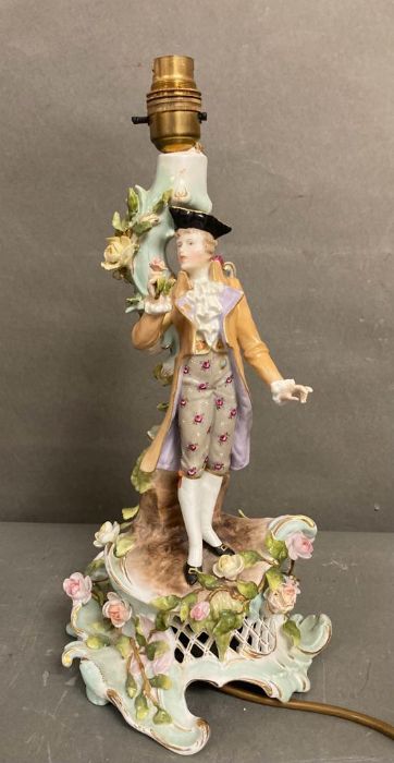 Two Sitzendorf figural fine porcelain table lamps of a gentleman courting - Image 4 of 6