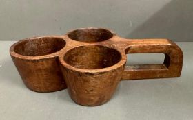 A fruit wood three compartment serving tray