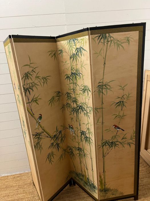 Four panel silk screen decorated with tropical decorated with tropical birds and foliage (H184cm