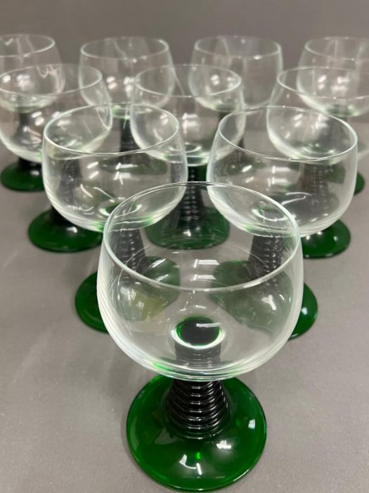 Ten French green beehive stem wine glassess - Image 3 of 5