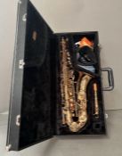 A Jupiter brass Alto saxophone cased