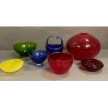 A selection of art glass, mainly Mid Century to include vases, bowls etc.