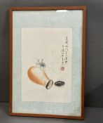 A Chinese painting, signed, grasshopper on a scent bottle.