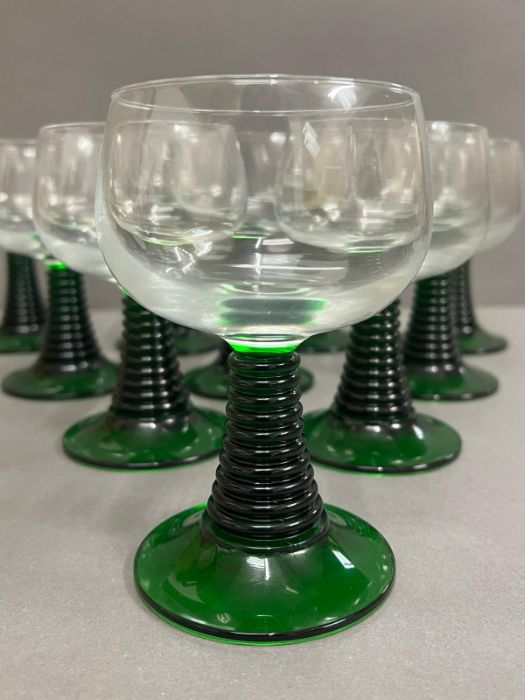 Ten French green beehive stem wine glassess - Image 4 of 5