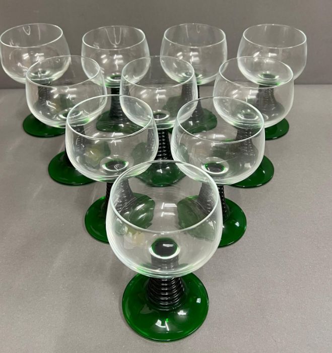 Ten French green beehive stem wine glassess - Image 2 of 5