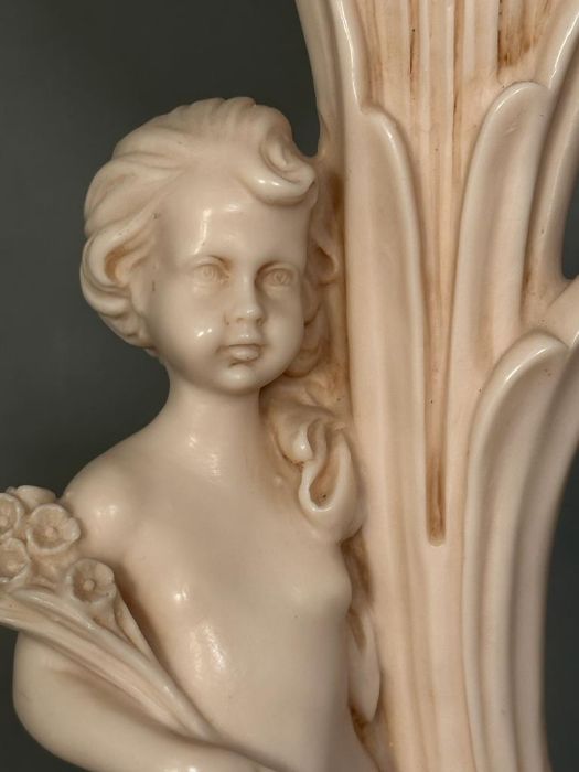 A sculptural figure of a girl leaning against a tree with floral detail - Image 5 of 5