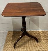 A George III style mahogany pedestal table, the rectangular top on a turned support and splayed legs