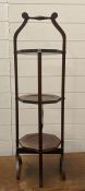 A string inlaid mahogany three tiered folding cake stand (H90cm)