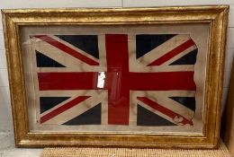 A Vintage Union Jack flag in gilt frame 129cm x 88cm