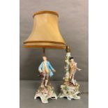Two Sitzendorf figural fine porcelain table lamps of a gentleman courting