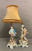 Two Sitzendorf figural fine porcelain table lamps of a gentleman courting