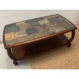 A mahogany frame slate tiled top coffee table AF (H51cm W125cm)