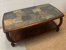 A mahogany frame slate tiled top coffee table AF (H51cm W125cm)