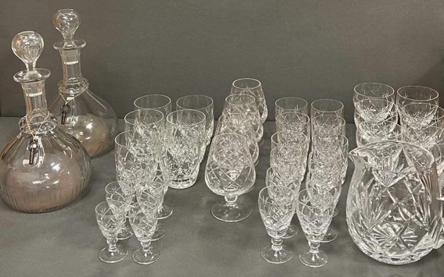 A selection of cut glass crystal glassware, Whitefriars "Garland" along with two musical