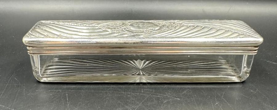 A really lovely silver topped mid Victorian dressing table tidy in excellent order. Glass base,