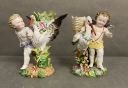 Two Meissen figures of cherubs with storks AF H 20 cm