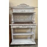 A white painted marble topped French style buffet (H186cm W114cm D46cm)